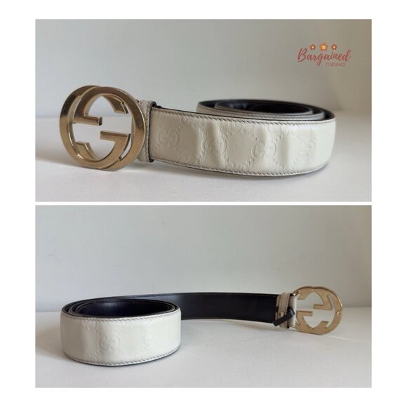 Authentic Gucci Cream Guccissima Leather Gold Interlocking G Buckle Belt 90/36 - Picture 10 of 12